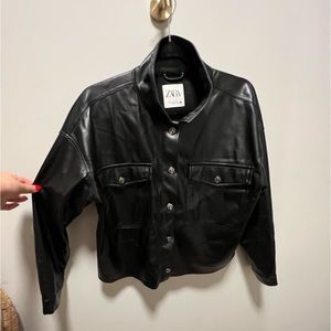 Zara faux leather cropped jacket